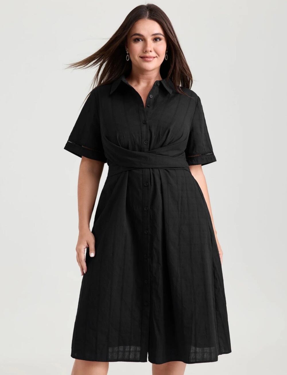 Bloomchic 22-24 Cotton Textured Overlap Waist Midi Dress NWT